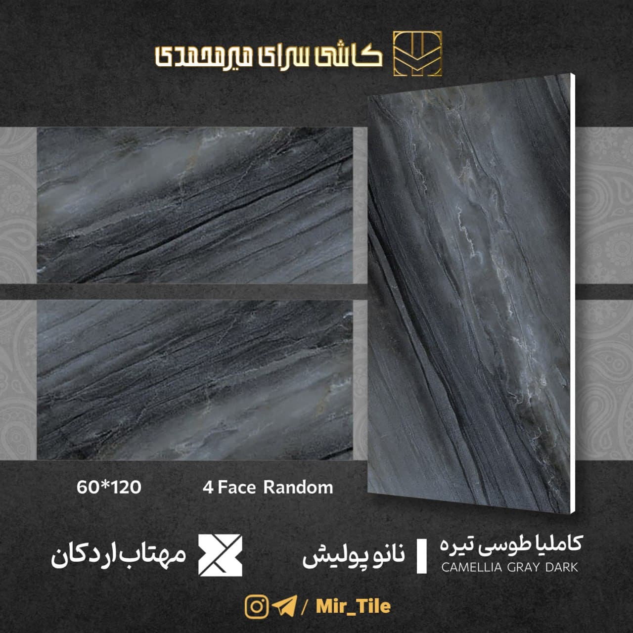کاملیا طوسی تیره ۱۲۰×۶۰ — کاشی مهتاب اردکان
